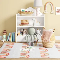 4'x5'6" Printed Rainbow Tufted Kids' Rug - Pillowfort™